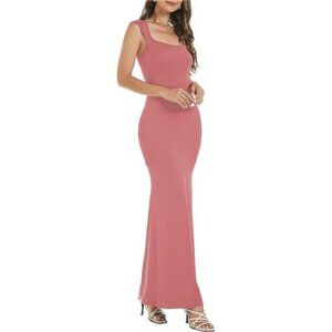 Womens Square Neck Elegant Long Dress Pink
